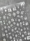 Pink Christmas Tree 5D Embossed Nail Art Stickers – Snowflake & Star Self-Adhesive Decals (4.06 x 3.15 in / 10.3 x 8 cm)