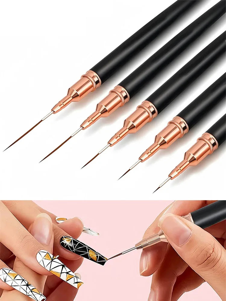 Nail Art Liner Brushes 5-Pack - Fine Detail Striping Pens (7/9/11/15/25 mm) for Gel & Acrylic Nail Design