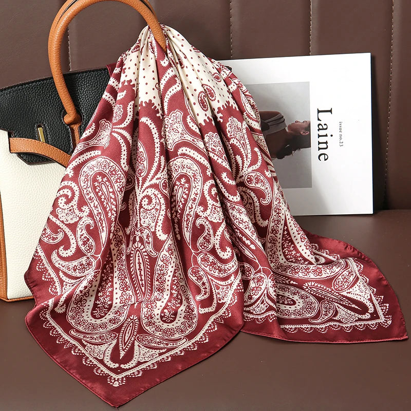 Bohemian Paisley Satin-Feel Polyester Square Scarf for Women 70×70 cm (27.6×27.6 in) – Neck, Hair, Bandana Shawl