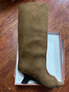 Women's Peep Toe Knee-High Boots Slip-On, Thick High Heels with Statement Heel, Microfiber Upper — Large Sizes