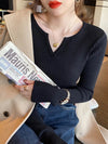 Autumn Winter Women's Rib Knit V-Neck Stripe Pullover Sweater Y2K Long Sleeve Casual