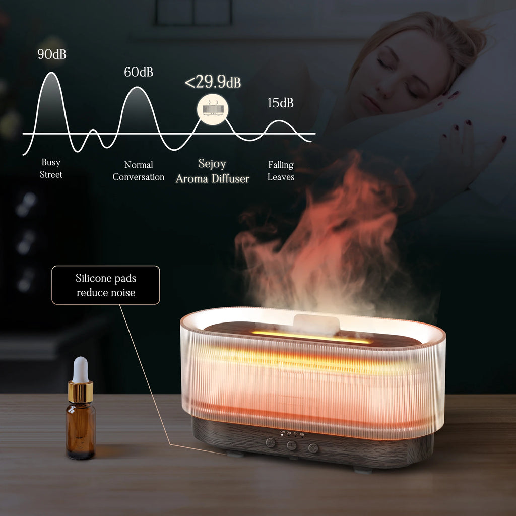 SEJOY Ultrasonic Cool Mist Humidifier & Aroma Diffuser — Portable Essential Oil Diffuser with LED Flame Lamp