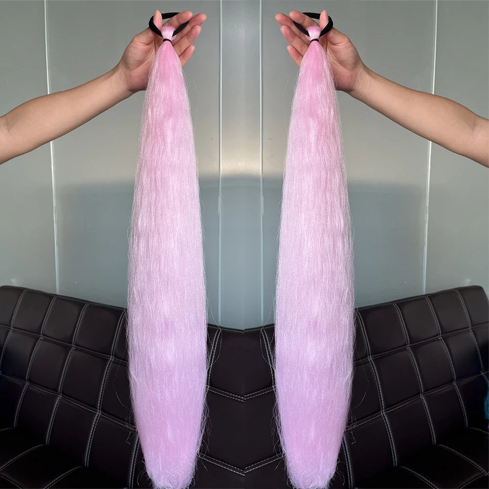 Long Straight Synthetic Ponytail Extension with Elastic Tie – Colorful Braided Hairpiece for Women