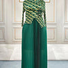 Plus Size Pleated Two-Piece Look Ankle-Length Dress - Long Sleeve Elastic Waist for Office & Casual