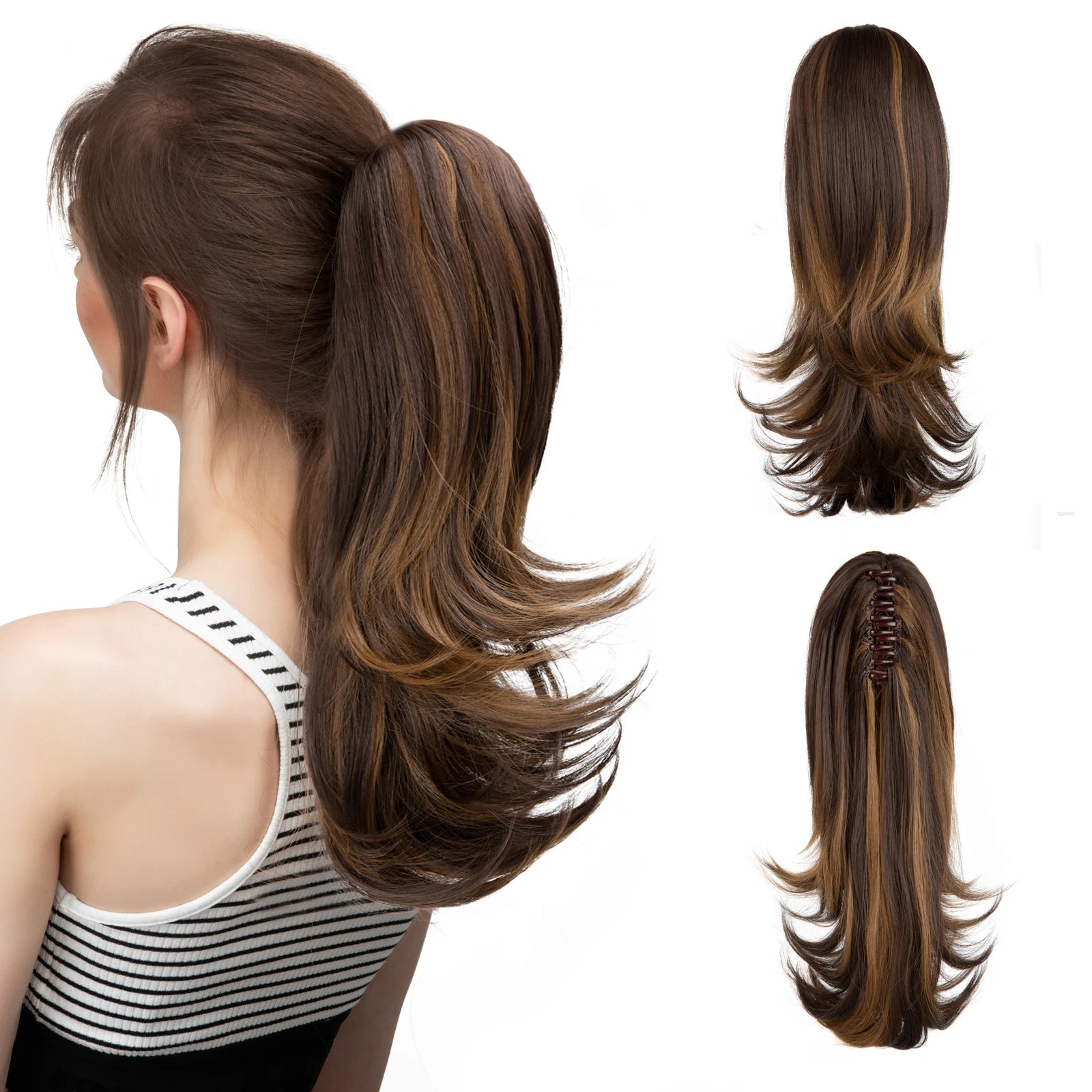 14-Inch (35 cm) Wavy Clip-In Ponytail Extension – Synthetic Claw Clip with Elastic Band, 1 Piece (Blonde/Black)