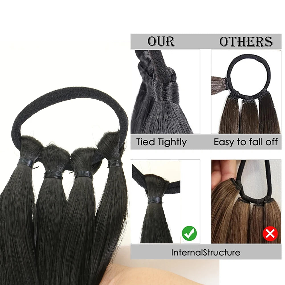 DIY Heat-Resistant Synthetic Boxing Braid Ponytail Extension - Silky Straight 160g (Black/Brown)