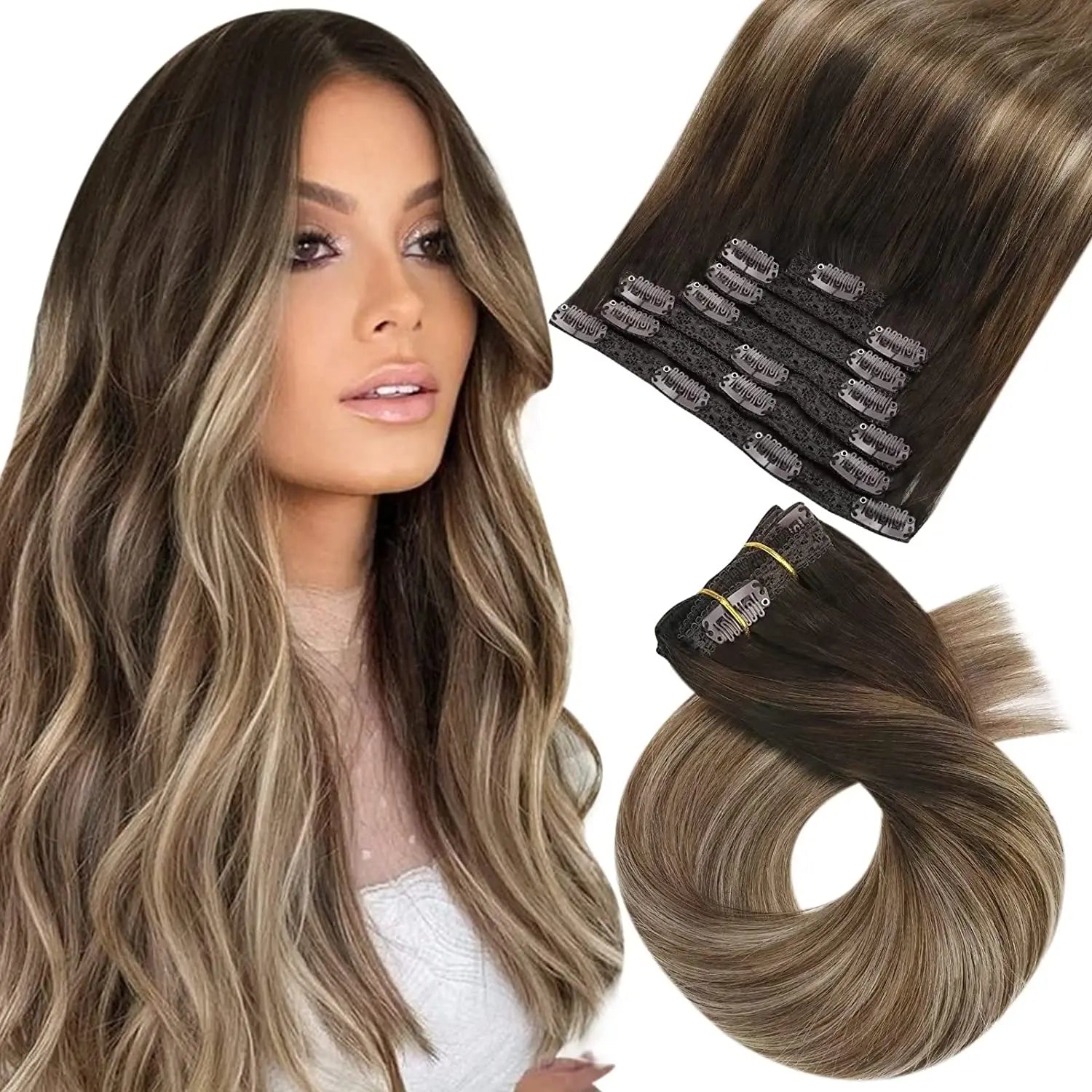 Moresoo Brazilian Remy Clip-In Human Hair Extensions – Straight 5PC or 7PC Set, 10–24 in (25–61 cm)