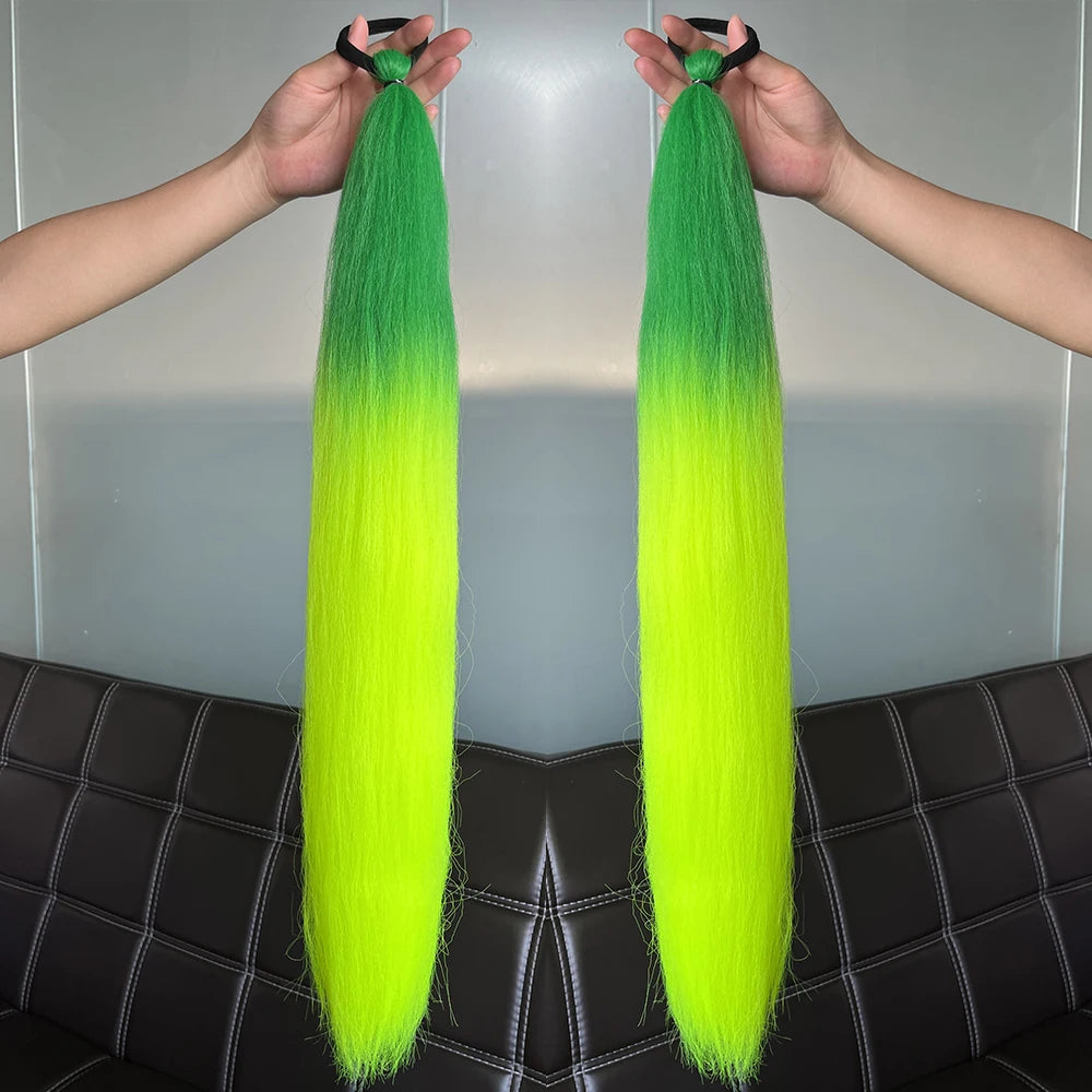 Colorful Synthetic Ponytail Extensions 2-Pack – Long Straight Braided Hairpiece with Elastic Band | High-Temp Fiber