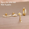 4-Piece 8mm Gold-Tone Stainless Steel Huggie Hoop Earrings Set with Cubic Zirconia Flower Studs