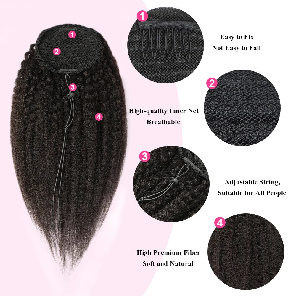 Alibele Clip-In Drawstring Ponytail Hair Extension Kinky Straight Remy Mongolian Human Hair 10-32 in (25-81 cm)