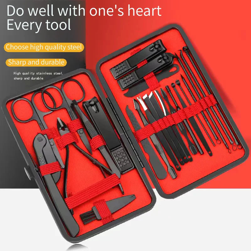 Black & Red Nail Clipper Set – Stainless Steel Manicure & Pedicure Tool Kit, Multi-Pack (4/7/10/12/16/18/24 Sets)