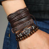 6-Pack Adjustable Leather Wrap Bracelets – Punk Beaded Tree Design, Unisex (17–24 cm / 6.7–9.4 in)