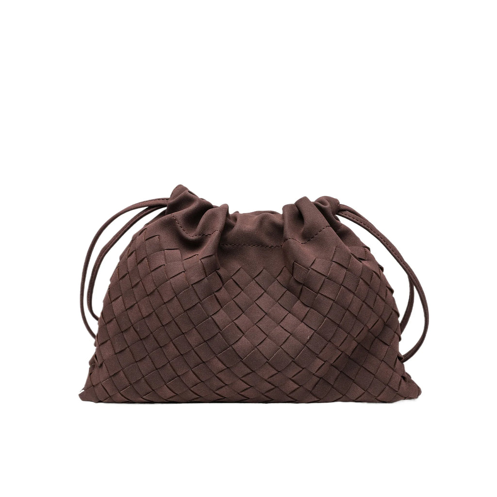 Large Capacity Woven Bucket Crossbody Shoulder Bag for Women PU Leather Messenger