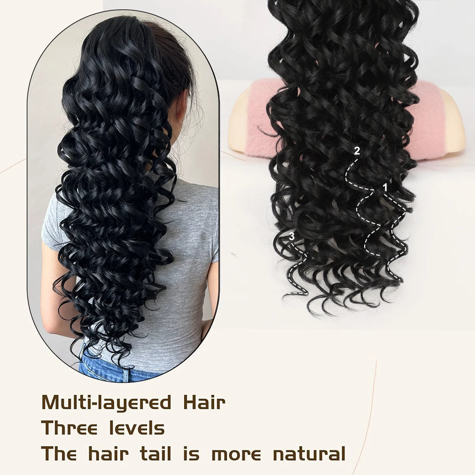 24-Inch (60 cm) Synthetic Drawstring Clip-In Ponytail Extension – Long Afro Curly Fluffy Hair for Women