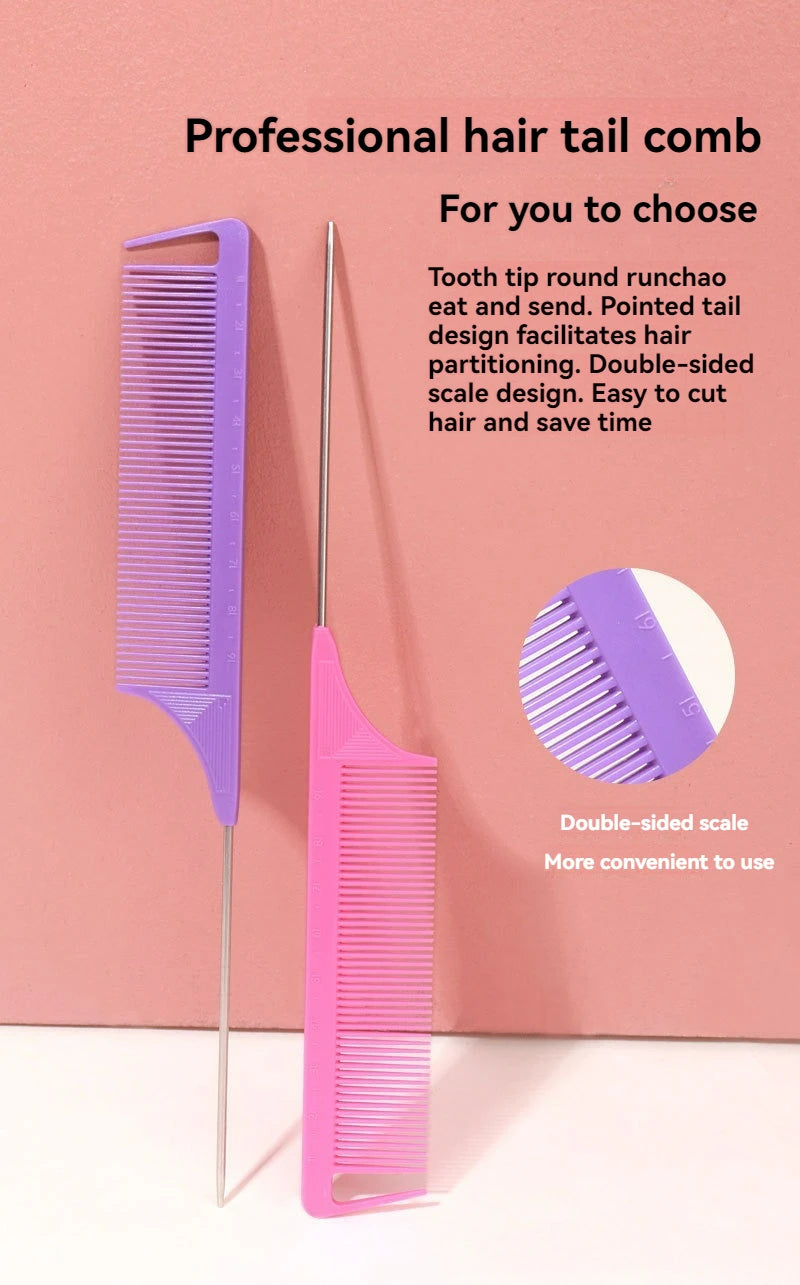 3-Piece Hair Comb & Eyebrow Brush Set - Tail Comb, 3-Row Detangling Comb, Steel Pin Tail Comb