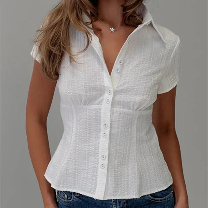 hirigin Women's Y2K Plaid Short-Sleeve Button-Down Shirt - Slim Casual 90s Streetwear Summer Top