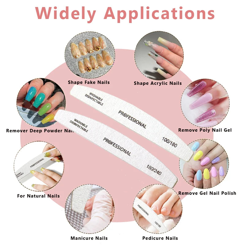 10-Pack Curved Wooden Nail Files – Double-Sided 100/180 and 180/240 Grit Emery Boards for Manicure and Pedicure