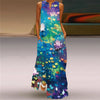 Vintage Print Boho Maxi Dress – Sleeveless V-Neck A-Line Beach Sundress with Pockets