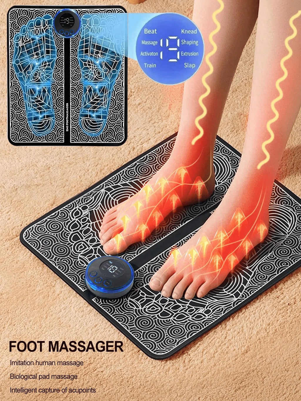 EMS Foot Massager – Fully Automatic Pulse Foot Therapy Pad, Meridian Pressing Foot Massage Machine