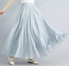 Women's Linen Cotton Ankle-Length Maxi Skirt Elastic Waist Pleated Boho Beach Vintage