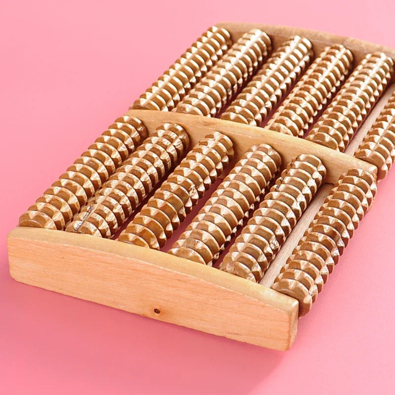 Wooden 6-Row Foot Massager Roller Shiatsu Reflexology Pain Relief and Relaxation