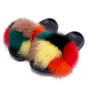 Real Fox Fur Slides for Women Luxury Furry Flat Slide Sandals