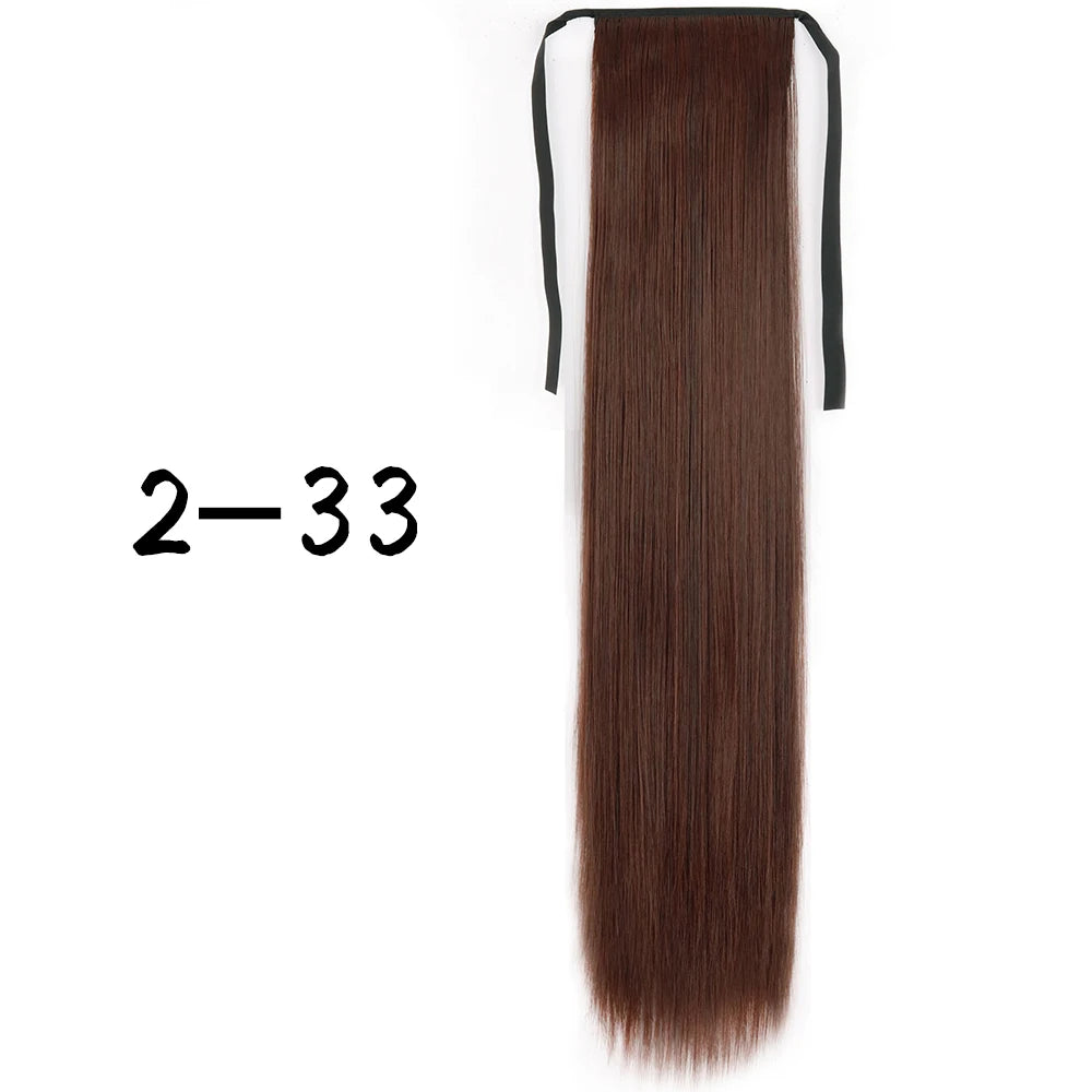 Wrap-Around Clip-In Ponytail Hair Extension 22-34 in (56-86 cm) Long Straight Heat-Resistant Synthetic Blonde Brown