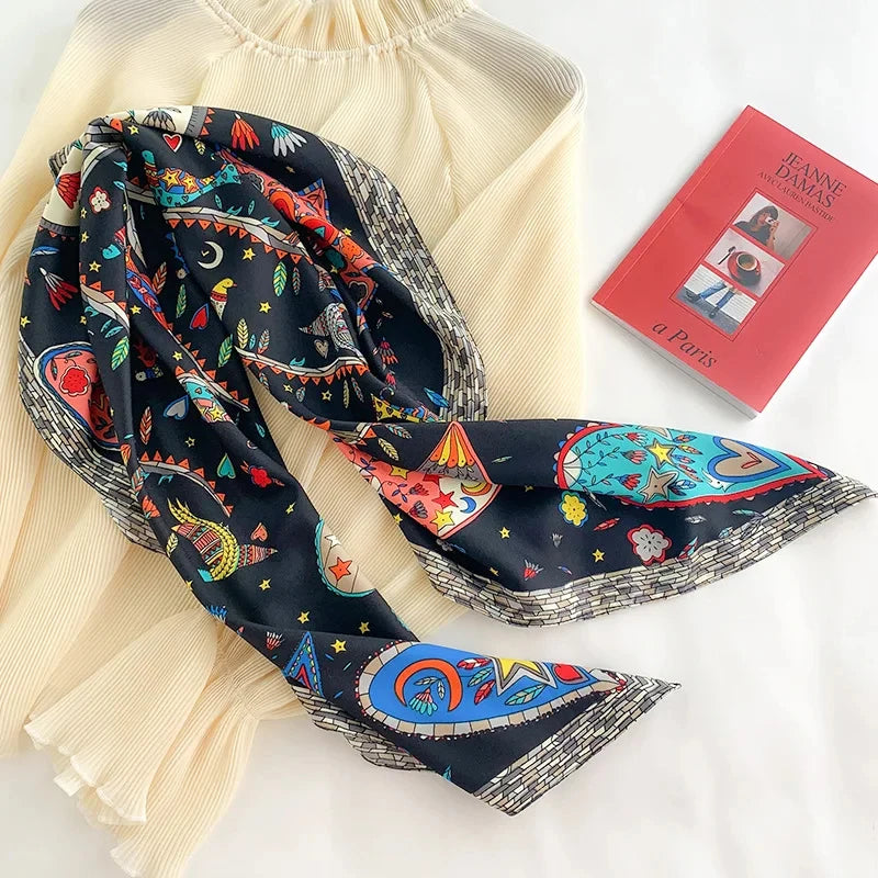 90 x 90 cm (35 x 35 in) Twill Silk-Feel Square Scarf – Women’s Luxury Tree Print Head Scarf, Shawl, Hijab, Bandana