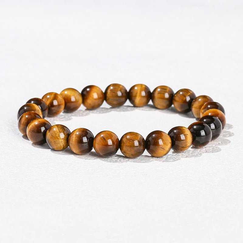 Natural Stone Beaded Bracelet 6/8/10mm — Obsidian Fluorite Quartz Jasper Stretch Yoga Bracelet for Women & Men