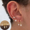 4-Piece Cubic Zirconia Flower Hoop Earrings Set - 18K Gold Plated Stainless Steel, 8 mm (0.31 in) Hoops for Women