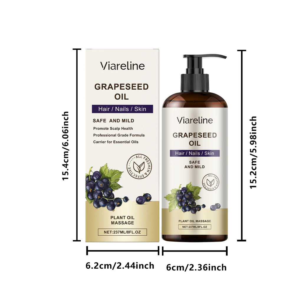 Grapeseed Oil 237 ml (8 fl oz) – Fast-Absorbing Moisturizing Body, Hair & Nail Massage Oil