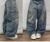 Women's Streetwear Washed Letter Print Baggy Wide-Leg Jeans – Harajuku Hip-Hop Gothic Style