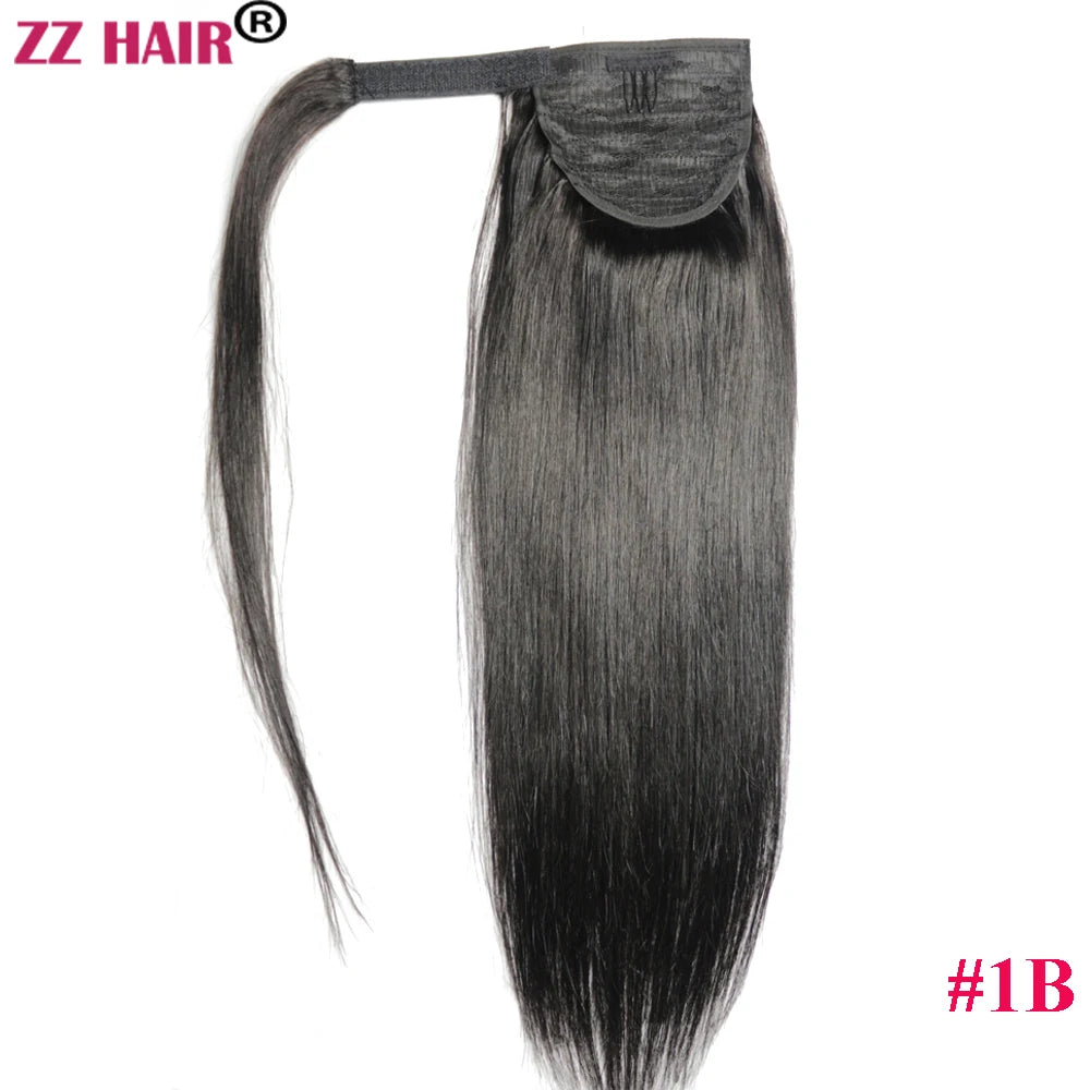 ZZHAIR 100% Human Remy Clip-In Wrap-Around Ponytail 16-26 in (40-66 cm) 140g Machine-Made Straight