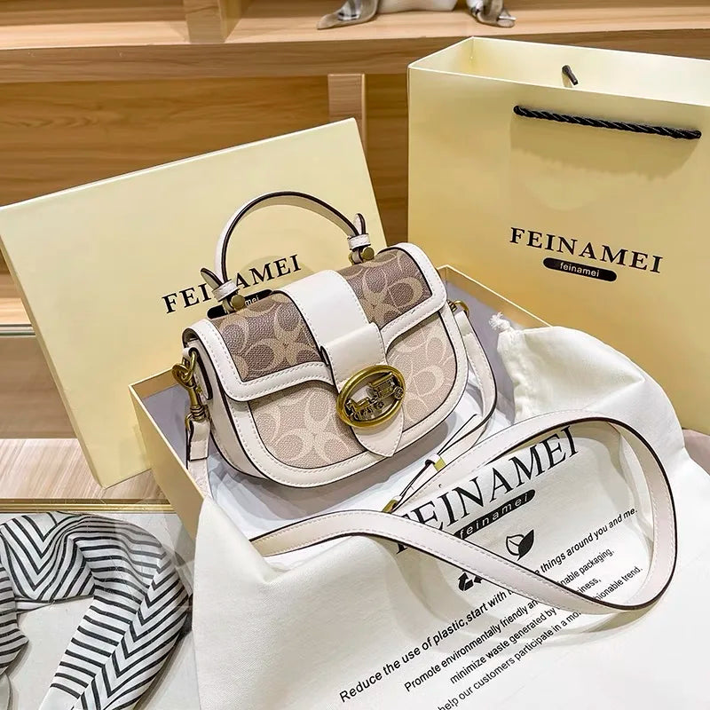 Minimalist Contrast Color Small Box Crossbody Bag for Women High-End Portable Satchel