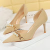 BIGTREE Women's Pearl Chain Stiletto Pumps – Pointed Toe High Heels for Party & Banquet