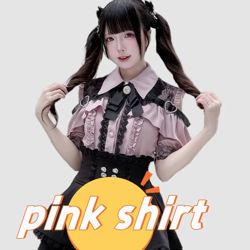 Kawaii Jirai Kei Lolita Y2K Japanese Style Blouse with Peter Pan Collar Long Sleeve Sweet Aesthetic Top for Women