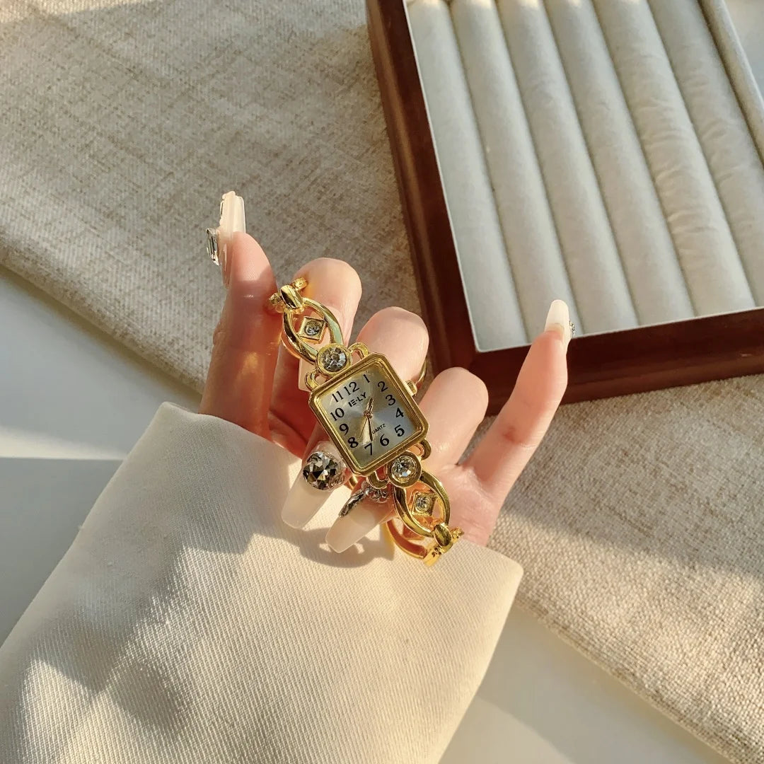 KCALOE Women's Gold Bracelet Watch – Elegant Rectangular Luxury Analog Wristwatch