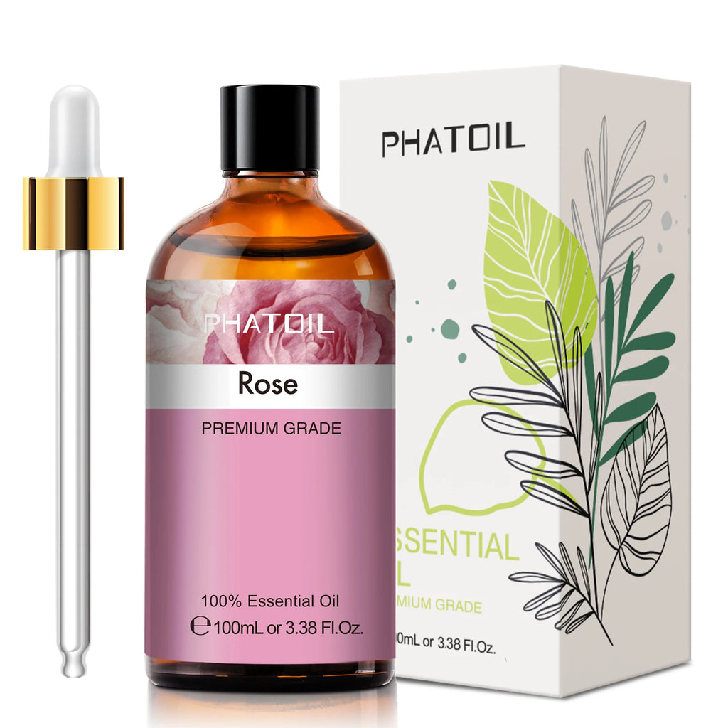 PHATOIL 100ml Pure Essential Oil – Lavender, Rose, Vanilla, Peppermint, Clove, Tea Tree, Ylang Ylang, Lemon Aromatherapy Diffuser Oil