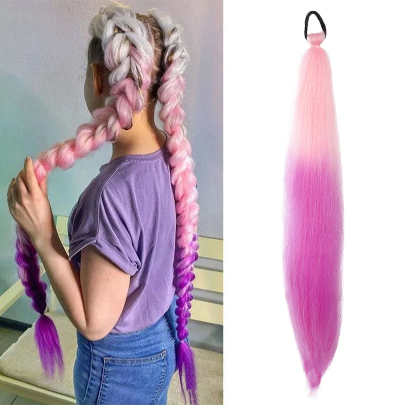 Women's Long Straight Ponytail Wig Extension - High-Temp Fiber, Festive & Braidable (1 Piece)