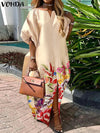 Plus Size 5XL Bohemian Satin Maxi Dress V-Neck Loose Summer Sundress