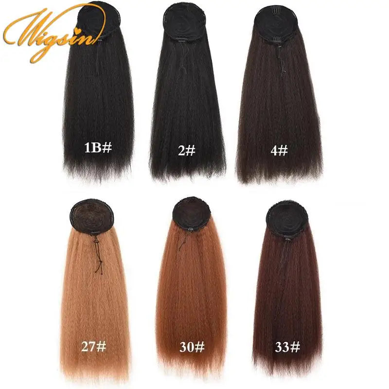 WIGSIN 22-Inch (56 cm) Synthetic Yaki Straight Puff Ponytail Clip-In Drawstring Hair Extension for Women