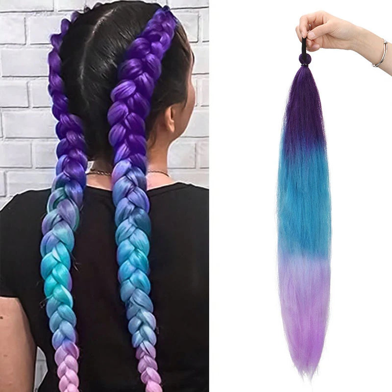 Women's Long Straight Ponytail Wig Extension - High-Temp Fiber, Festive & Braidable (1 Piece)