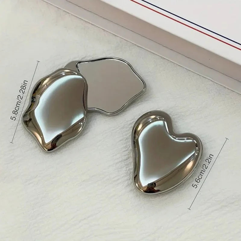 Heart Shaped Portable Makeup Mirror - Compact Rotating Handheld Metal Cosmetic Mirror for Girls & Students