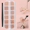 Mini Caviar Beads Nail Art 12-Grid Gold and Silver Micro Ball Charms 0.5–3mm (0.02–0.12in) with Magnetic Picker Pen