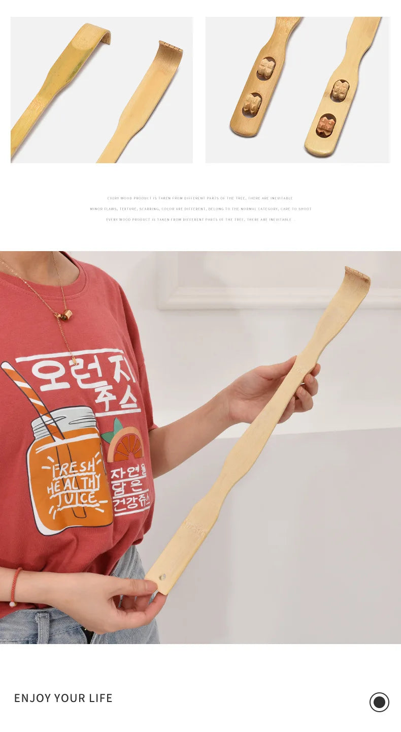 Durable Bamboo Back Scratcher & Wooden Body Roller Stick – Ergonomic Massager for Neck, Back & Shoulders