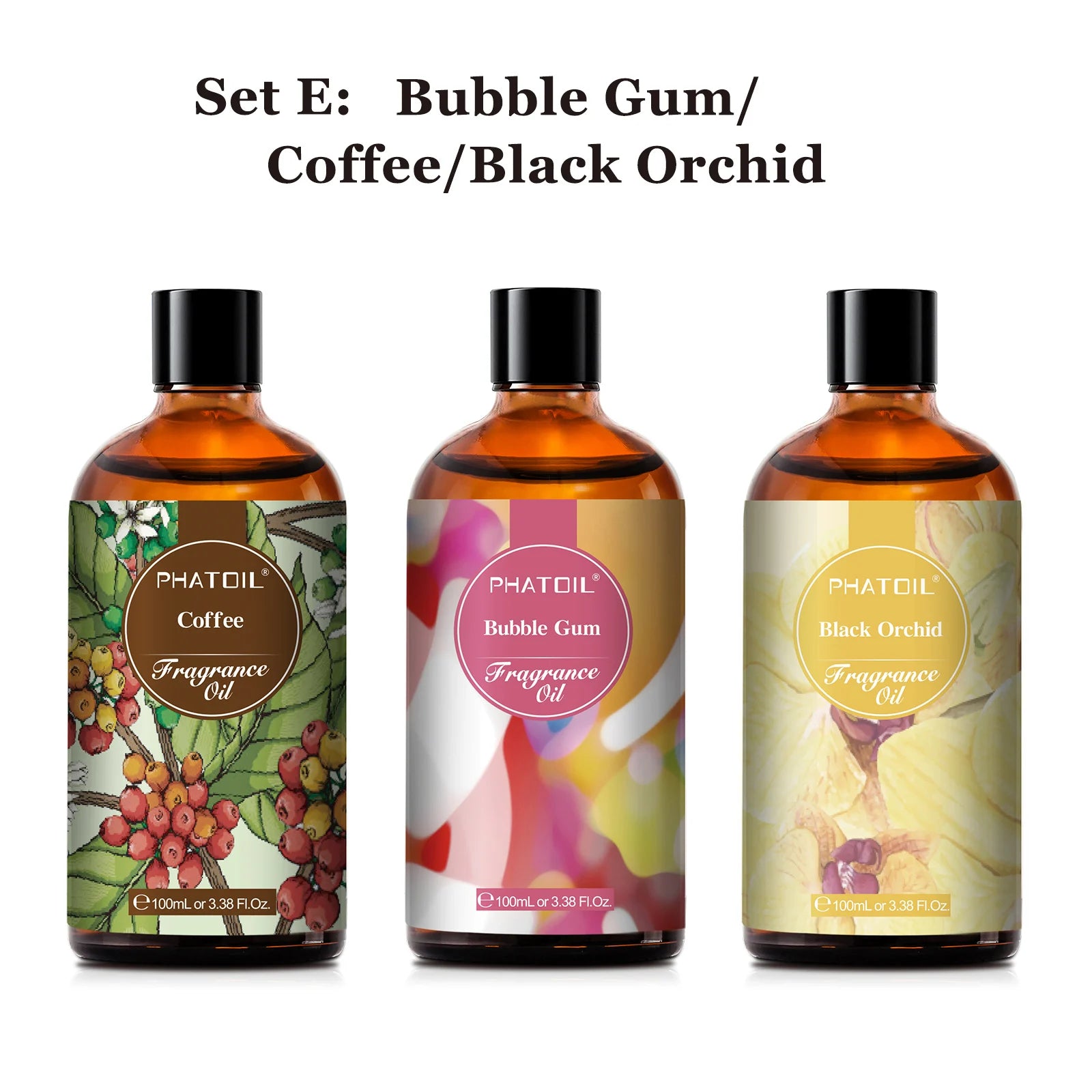 PHATOIL 100ml (3.4 fl oz) Fragrance Oil – Coconut & Vanilla, Bubble Gum, Sea Breeze, White Musk – Aromatherapy Oils for Candles, Soap Making & Diffusers