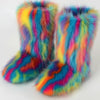 Women's Mid-Calf Faux Fox Fur Snow Boots, Plush Warm Slip-On Furry Winter Boots