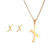 Stainless Steel Alphabet Initial Necklace & Stud Earrings Set – 26 Letter Personalized Jewelry Gift for Women