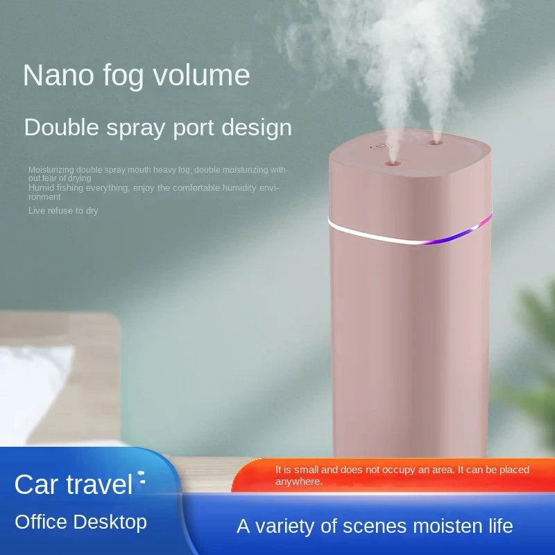 USB Dual-Nozzle Humidifier, 600ml/h Super Mist — Ultra-Quiet Portable Humidifier for Home & Car