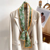 Women's Silk-Feel Printed Long Narrow Scarf 12 x 148 cm (4.7 x 58.3 in) - 50+ Colors | Headband & Shawl